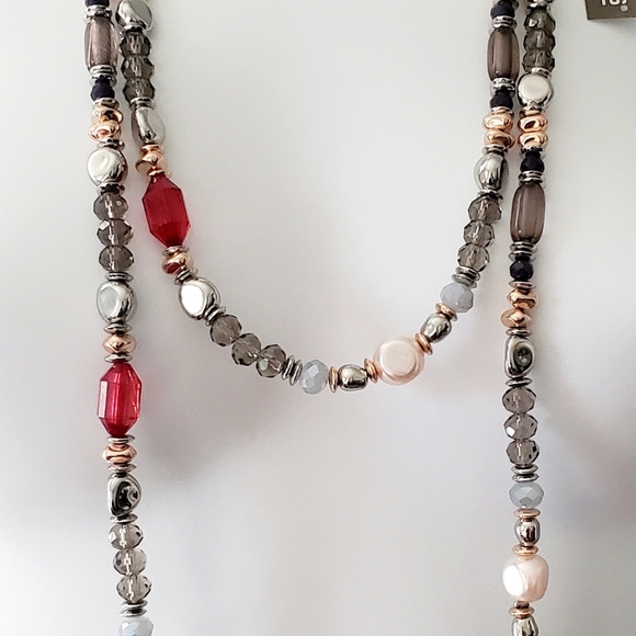 Chico's Multi Colored Beaded Double Strand Silvertone Necklace New with Tags - Picture 7 of 8